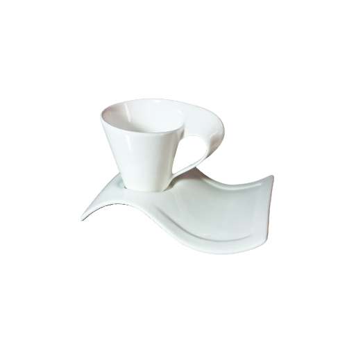 Wave Shape Porcelain Cup With Saucer - 13C03206