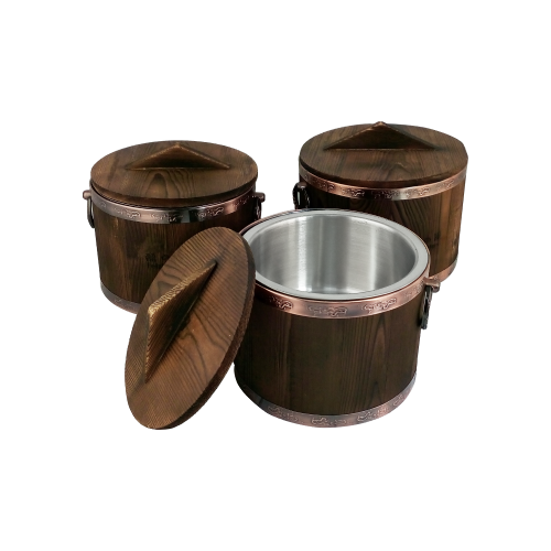 Traditional Wooden Rice Pot with Stainless Steel Bowl - B15306