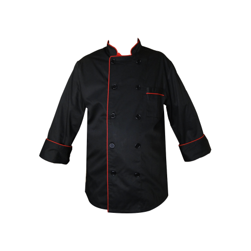 KTL Long Sleeves Chef's Jacket Black & Red Trimming - CCJ