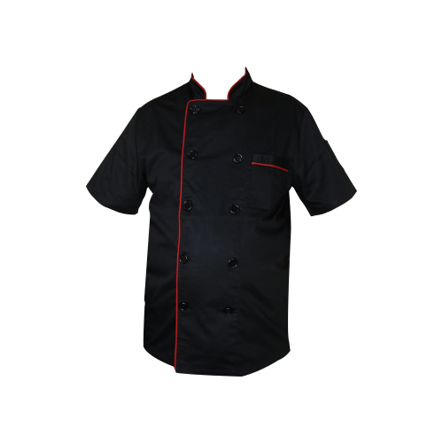 KTL Short Sleeves Chef's Jacket Black & Red Trimming - CCJ