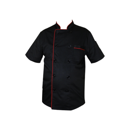 KTL Short Sleeves Chef's Jacket Black & Red Trimming - CCJ
