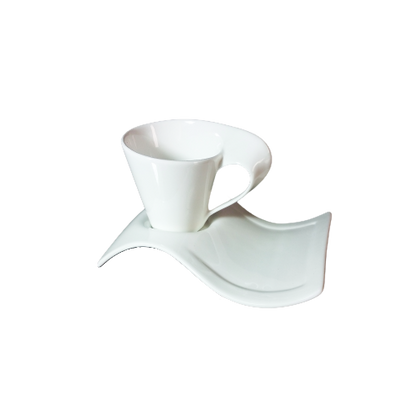 Wave Shape Porcelain Cup With Saucer - 13C03206