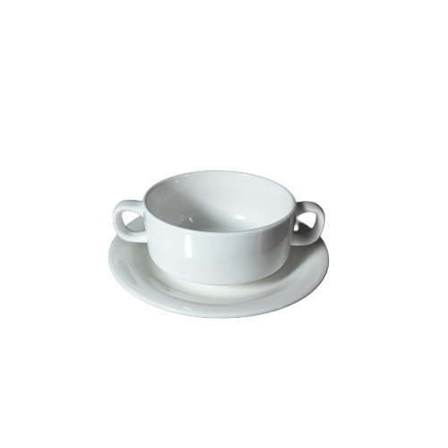 Double Handle Porcelain Soup Bowl With Soup Plate - 13C18006