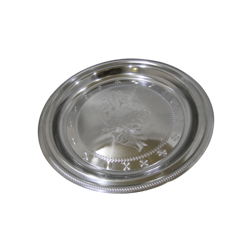Flower Design Stainless Steel Round Tray - A17B