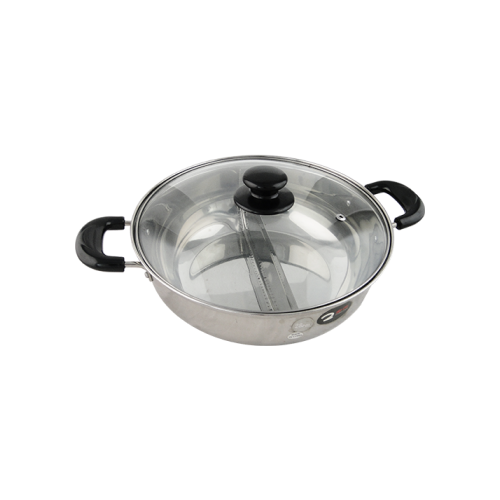 2 Way Stainless Steel Steamboat with Glass Lid