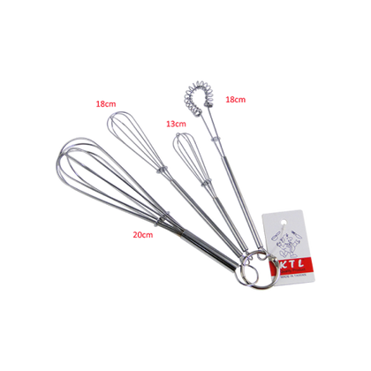 KTL 4 Pcs Set Chrome Plated Wire Whisk With Pipe Handle - MG1763